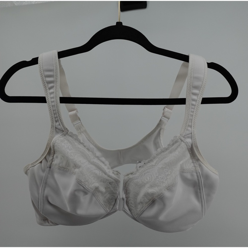 Glamorise Front Closure Lace Support Bra‎ White 40B Underwire 0960 DS